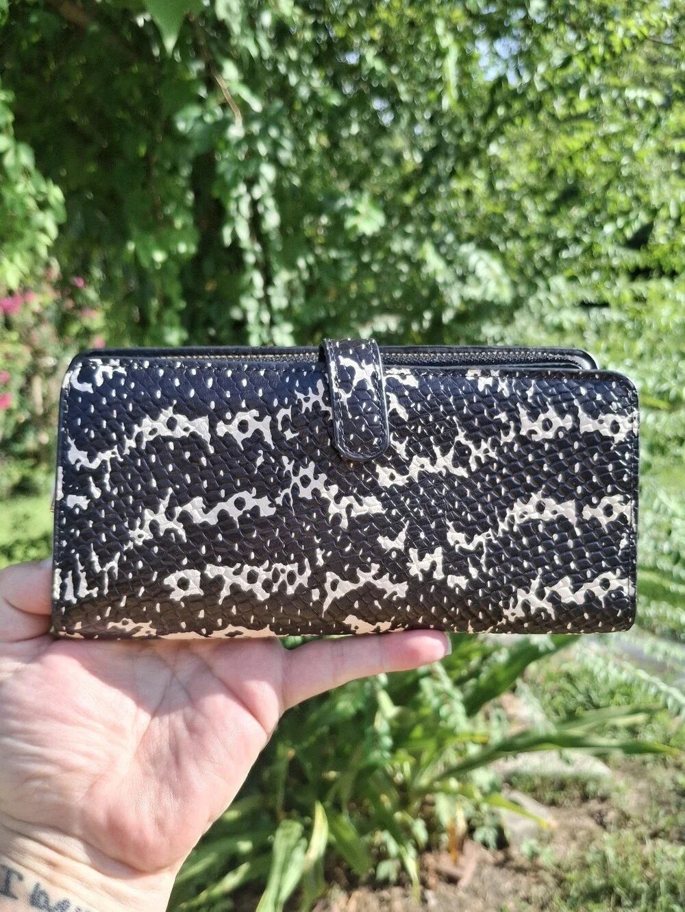 Coach Madison Black/White Exotic Python Embossed Leather Long Wallet #F50898